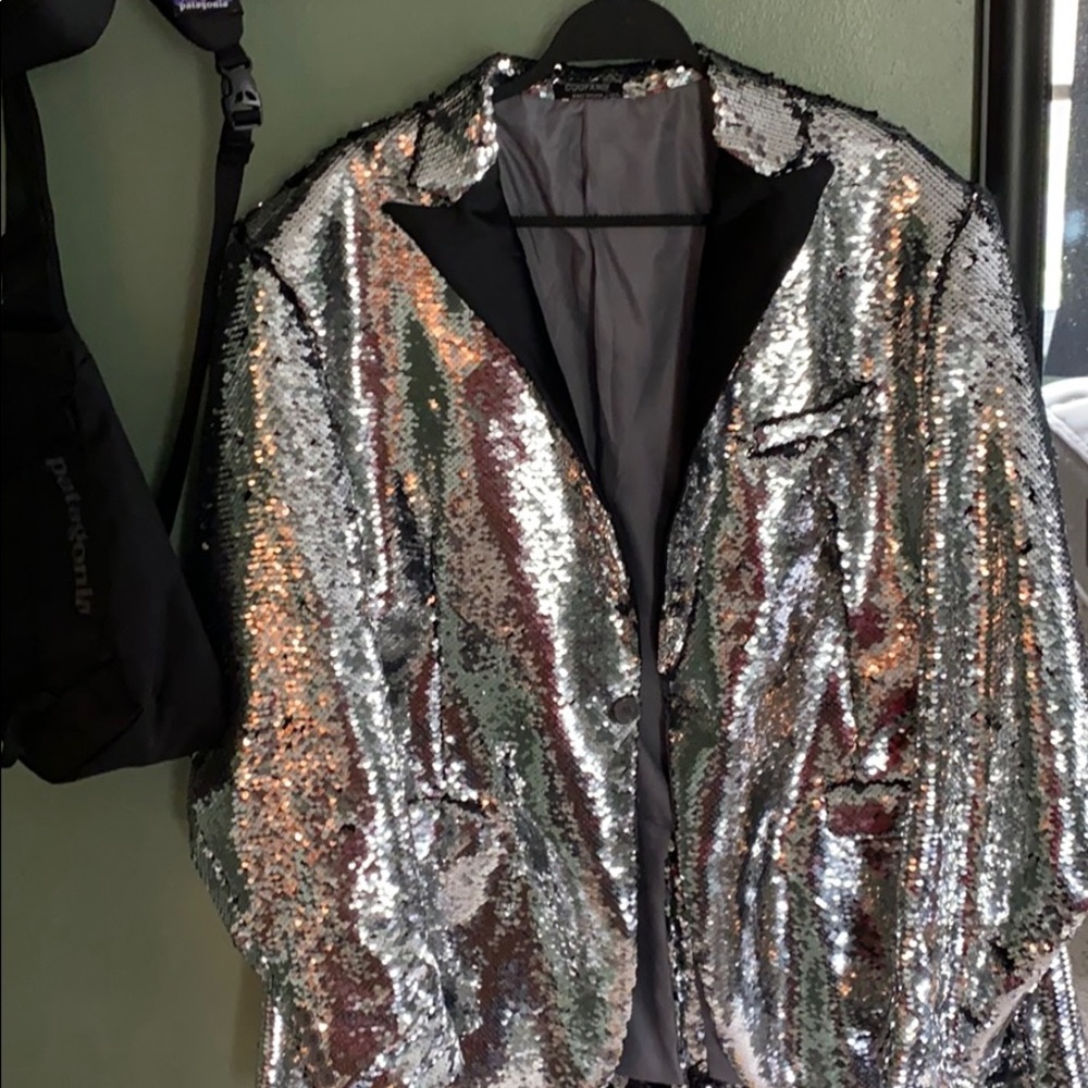 Sequins reversible suit jacket silver/black